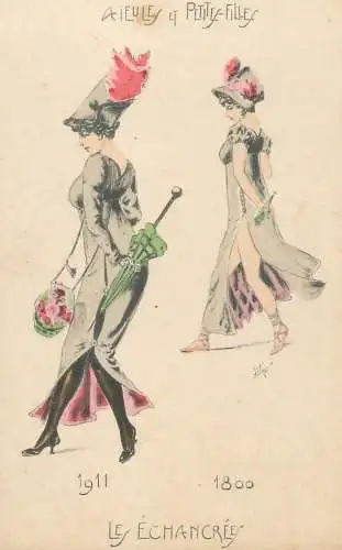 Illustration de JIM. " LES ECHANCREES " - AIEULES ET PETITES FILLES - Femmes - Mode - Fashion 1800-1911