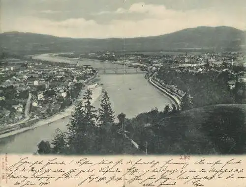 AK Linz panorama double postcard 1901