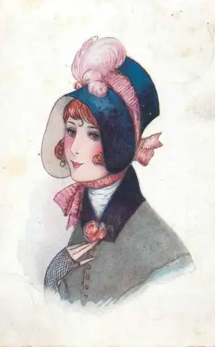 Chocolat l`Aiglon Publicite 1925 postcard drawn lady