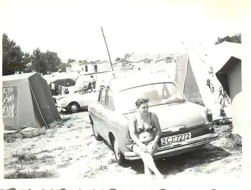 Photograph ca. 6 x 9 cm Romania camping souvenir automobile Cluj plate