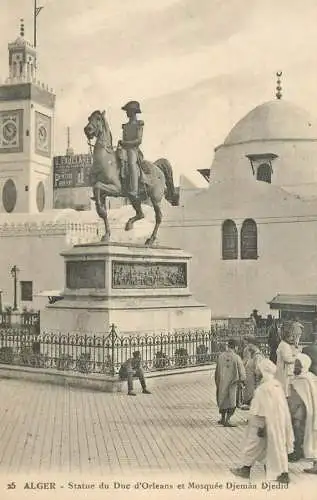 Algeria Alger Statue du Duc d'Orleans et Mosquee Djemaa Djedid