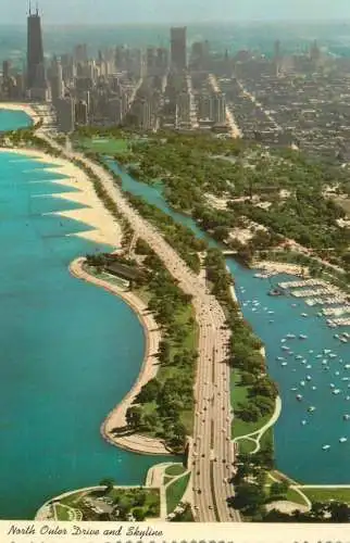 USA Chicago IL North Outer Drive and Skyline aerial view