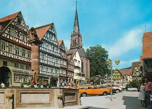 Germany Calw Schwarzwaldstadt Marktplatz mit Brunnen und Stadtkirche