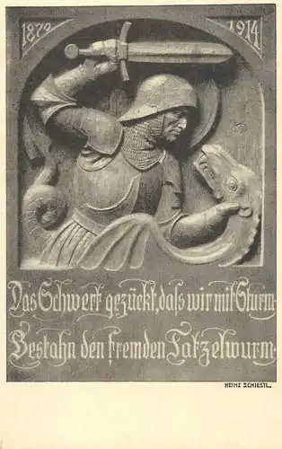 1914 Tatzelwurm Fabeltier Ritter Schwert Drache