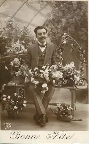 Fancy man roses flowers greetings postcard France