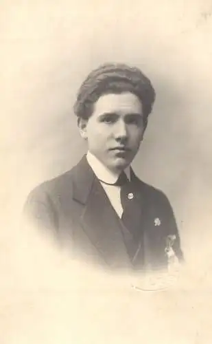 Young man portrait souvenir photographic postcard 1919