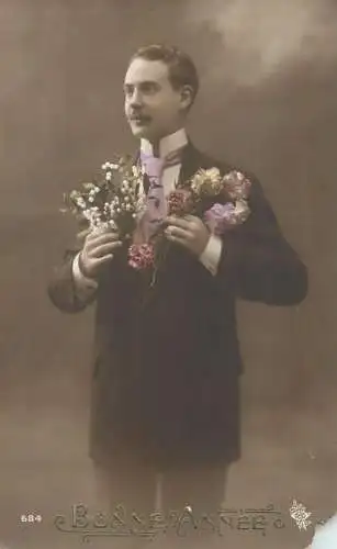 Fancy card elegant man portrait New Year greetings France