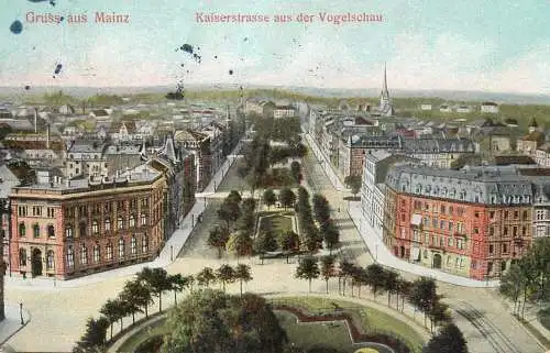 Germany Gruss aus Mainz Kaiserstrasse aus der Vogelschau panoramic view