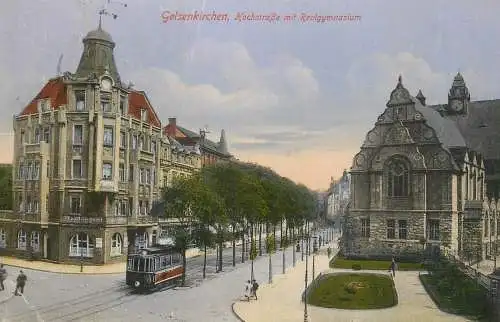 Germany Gelsenkirchen Hochstrasse mit Realgymnasium tramway