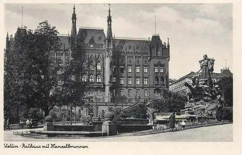 Poland Szczecin Stettin Rathaus mit Manzelbrunnen