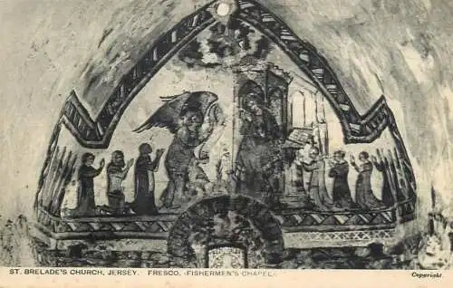 Channel Islands Jersey St Brelade's Church Fisherman's Chapel Fresco detail aspect