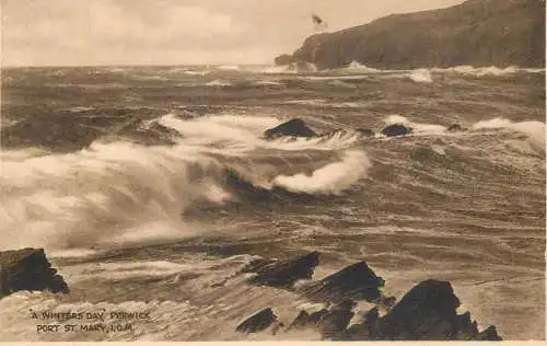 United Kingdom Isle of Man Perwick Port St Mary winter day, stormy sea