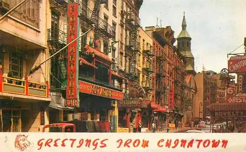 USA New York NY Chinatown restaurants, curio shops, narrow streets