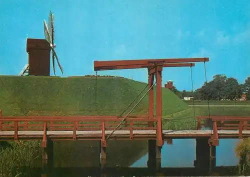 Netherlands Bourtange Fortress Rampart, moat and access bridge
