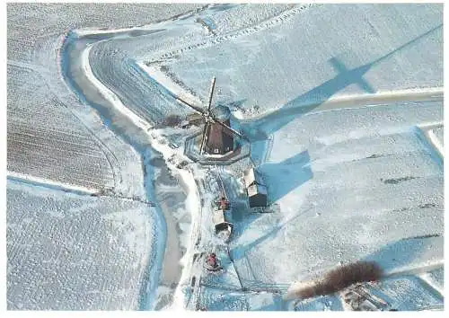 Winter in Netherlands Molen aerial view place to identify