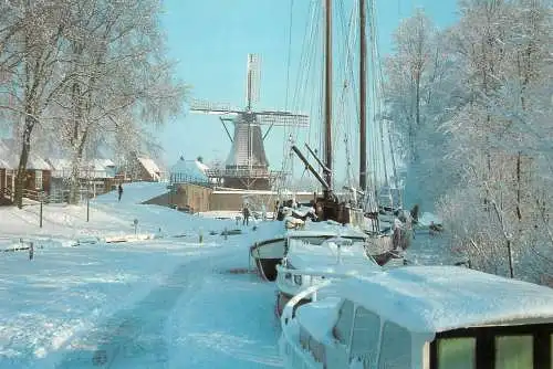 Winter in Netherlands Sloten Friesland Molen