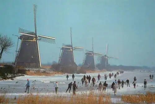 Winter in Netherlands Kinderdijk "De Overwaard" Poldermolens skating types and scenes