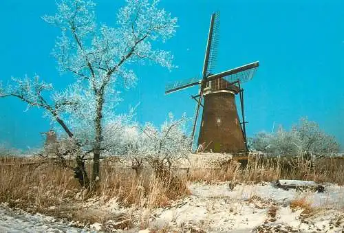 Winter in Netherlands Kinderdijk Poldermolens "De Nederwaard"