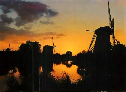 Netherlands Kinderdijk "de Overwaard" Poldermolens nocturnal view