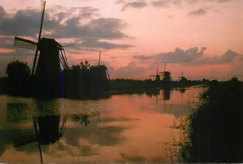 Netherlands Kinderdijk Poldermolens "de Overwaard" nocturnal view