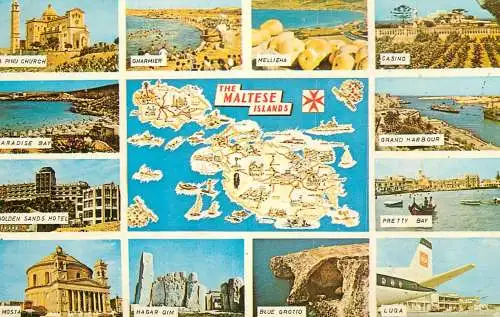 Malta multi view & map souvenir postcard