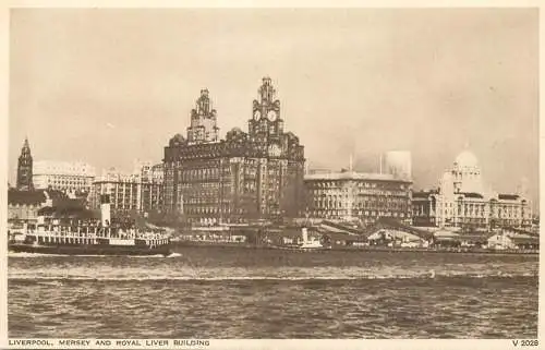 England Liverpool Mersey, Royal Building, river scenery, sailing vessel