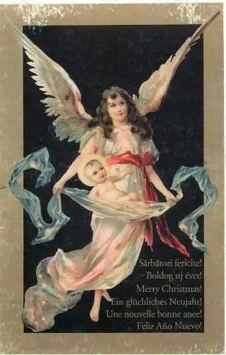 Angel multi languages Christmas greetings postcard