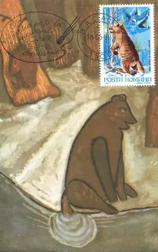Romania maxi card animals ursul pacalit de vulpe fairy tale