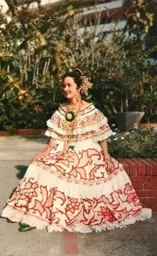 Panama beautiful lady dressed with pollera traditional costume