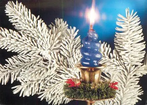 Winter seasonal greetings postcard Christmas candle
