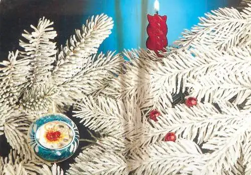 Winter seasonal greetings postcard Christmas candle