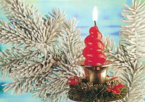 Winter seasonal greetings postcard Christmas candle
