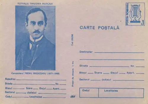 Romanian composer Tiberiu Brediceanu postal card