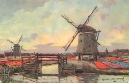Netherlands Dutch windmills Andre Reynders signed painting