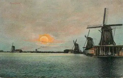 Netherlands Zaandam windmills at sunset
