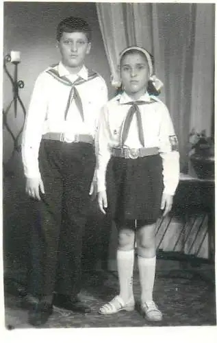 Anonymous persons Romania school history uniforms souvenir photo