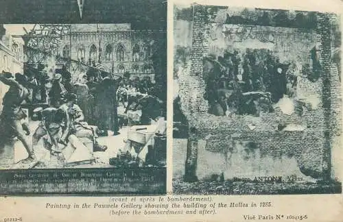 Painting in the Pauwels Gallery showing Halles before and after bombardment