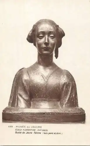 France Musee du Louvre Ecole Florentine XV siecle Buste de Jeune Femme (bois peint dore)