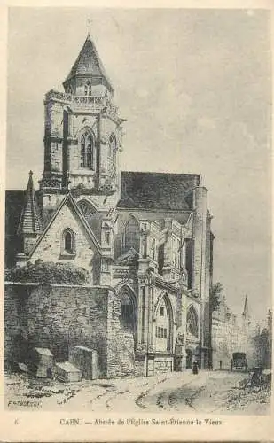 France Caen Eglise St Etienne le Vieux signed pencil drawing