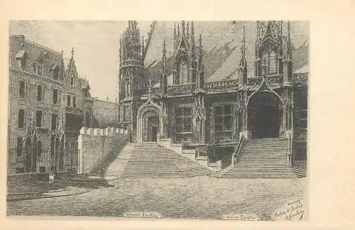 France Rouen Palais de Justice A. Goulon pencil drawing signed artwork