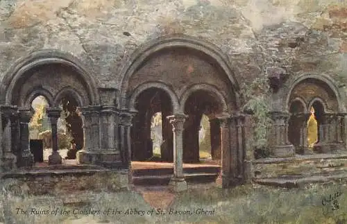 Belgium Gent St Bavon Abbey Cloisters Ruins Oilette Tuck's Postcard