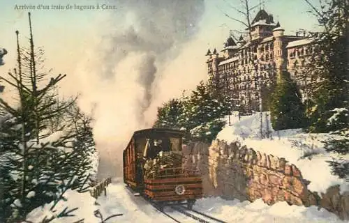 Arrivee d`un train de lugeurs a Caux