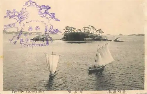 View of Matsushima sailing boats Toyo Hotel