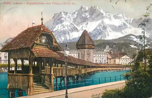 Switzerland Luzern kapellbrucke und Pilatus