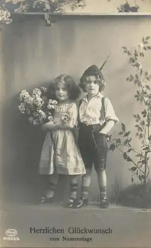 Adorable children couple greetings postcard 1914