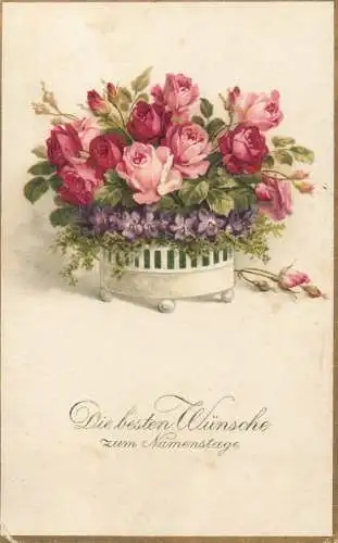 Drawn roses flowers fantasy greetings postcard Namenstage