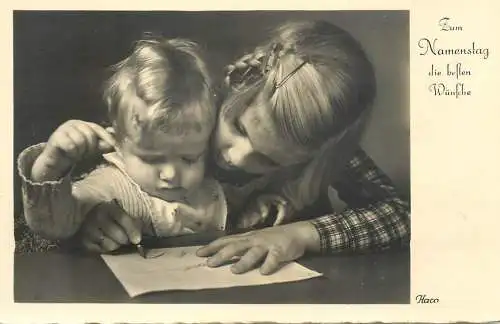 Children greetings postcard real photo Germany 1940s