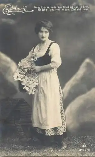 Edelweiss attractive lady with Alpine flowers 1918