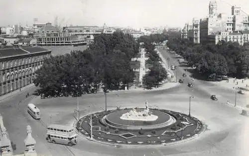 Spain Madrid Neptune fountain and Prado Avenue real photo 1952
