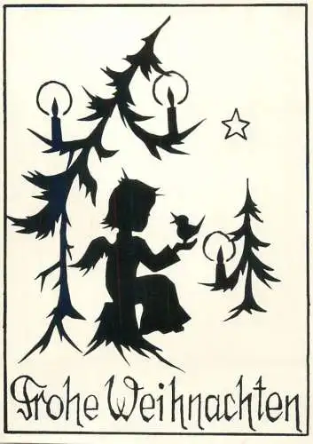 Christmas Frohe Weihnachten silhouette pictorial card 8 x 11 cm